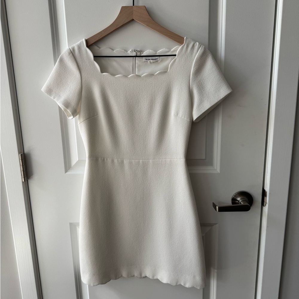 Club Monaco White Scalloped Mini Dress